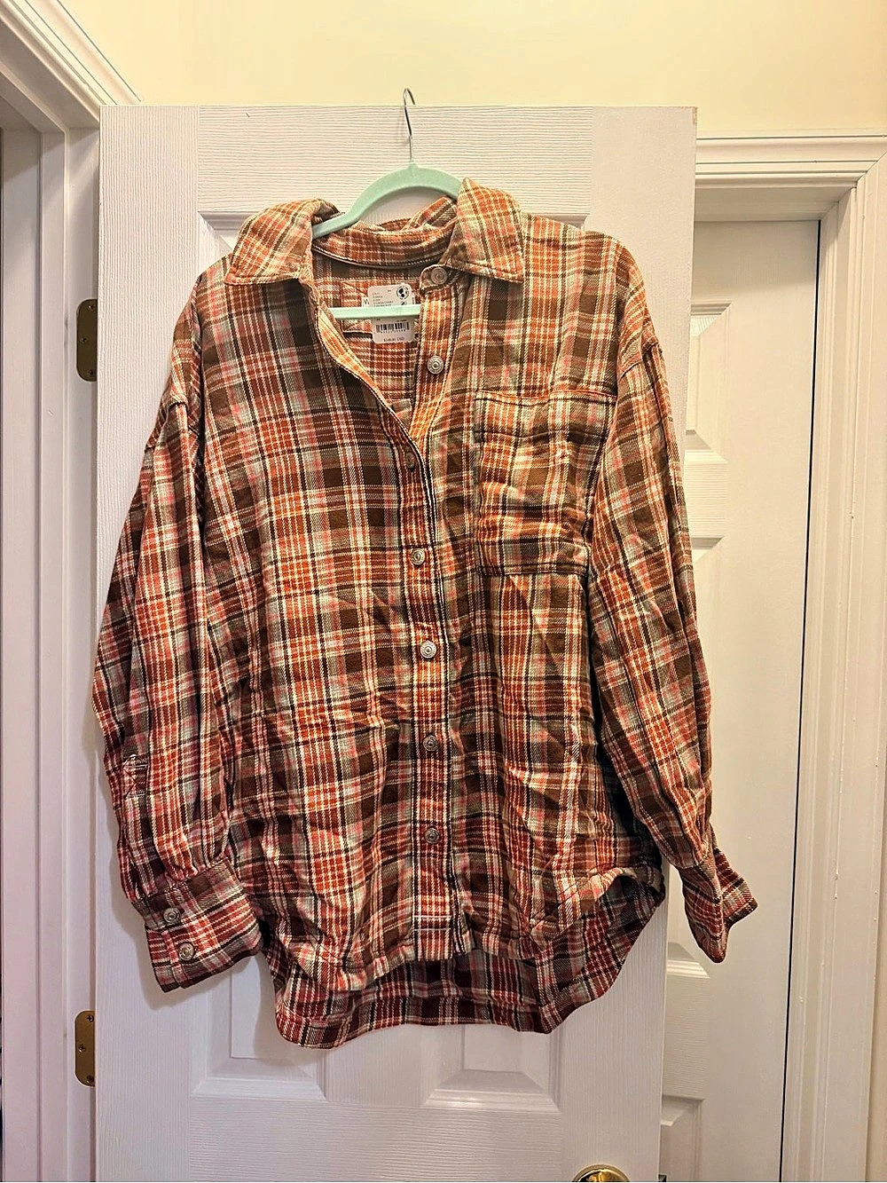 We the free Plaid flannel Shirt in Brown & Orange Size Medium NWT